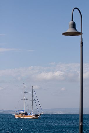 Sailboat in the port of Livorno, Tuscany, Italy, Europe