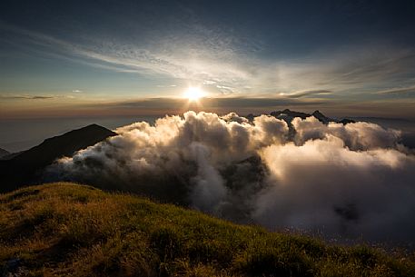 Sunset on Apuane alps from Penna di Sumbra mountain peak, Tuscany, Italy, Europe