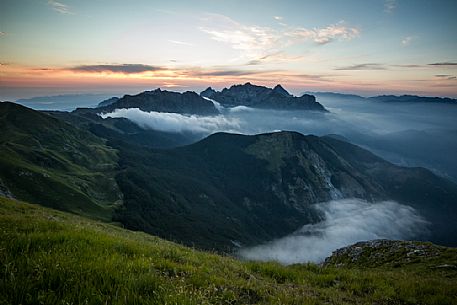 Mountains over the clouds in the Apuane natural park, Penna di  Sumbra mount Tuscany, Italy, Europe