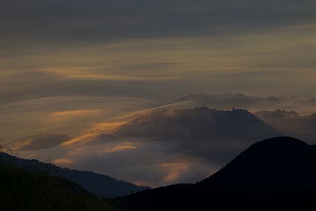 Mountains in the clouds, Apuane Alps, Penna di Sumbra mount, Tuscany, Italy, Europe