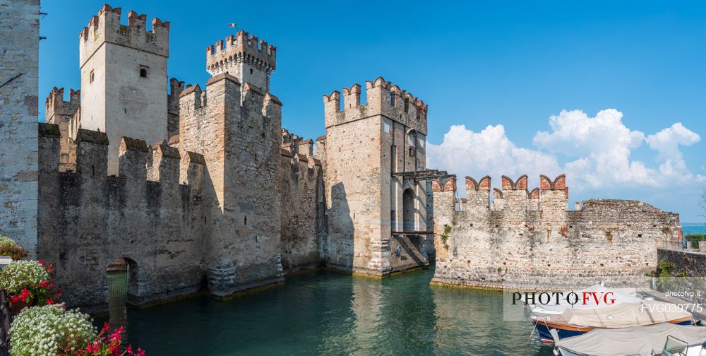 Overview of the historic Scaliger Castle of Sirmione, Garda lake, Brescia, Lombardy, Italy