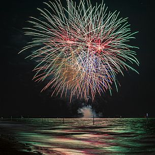 Fireworks on the sea, Lignano Sabbiadoro, Friuli Venezia Giulia, Adriatic coast, Italy, Europe