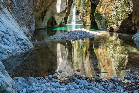 Emerald reflections in the gorge of the Torre creek, Tarcento, Friuli Venezia Giulia, Italy, Europe
