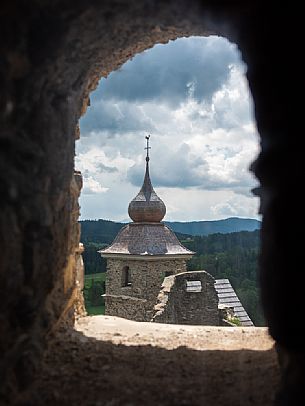 unusual view of the fortification and ancient castle of Glanegg, Carinthia, Austria, Europe