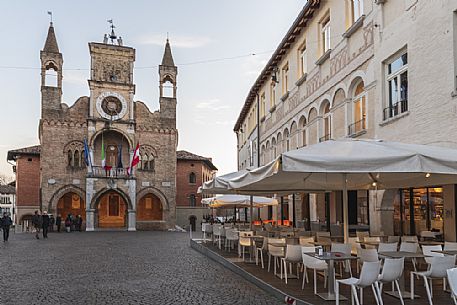 The ancient town hall of Pordenone at twilight, Friuli Venezia Giulia, Italy, Europe