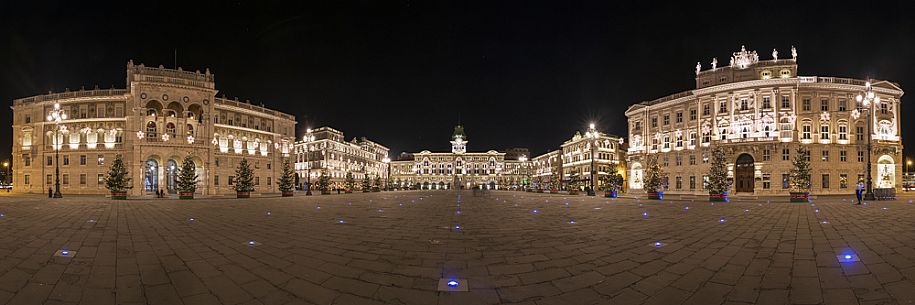 Overview of Piazza Unità d'Italia square in Trieste by night, Friuli Venezia Giulia, Italy, Europe