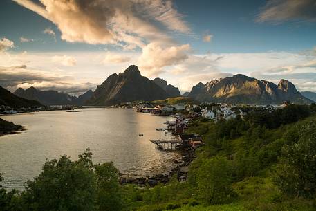 The lights of the sunset over the village of Reine