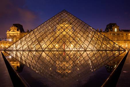 Cour Carre and Louvre's Pyramids at the blue hour