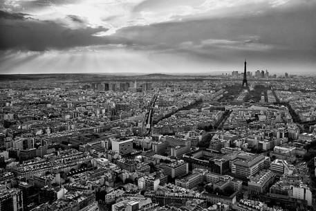 Paris skyline from the 56th floor of the Montparnasse tower at the dusk