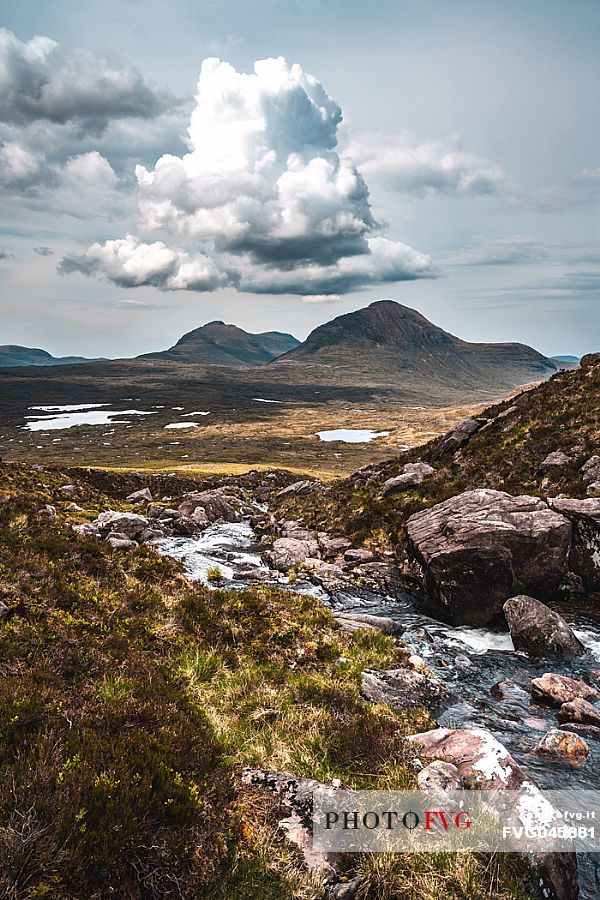 The river born from a glacier lake up the mountain in the Beinn Eighe national nature reserve, Torridon, Highlands, Scottish, United Kingdom
