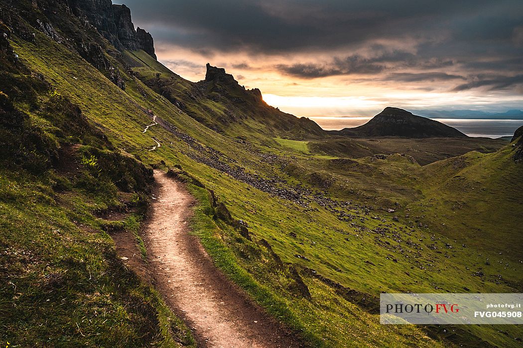 Path in the the Quiraing area of the Trotternish range and peninsula, Isle of Skye, Highands, Scotland, United Kingdom, Europe