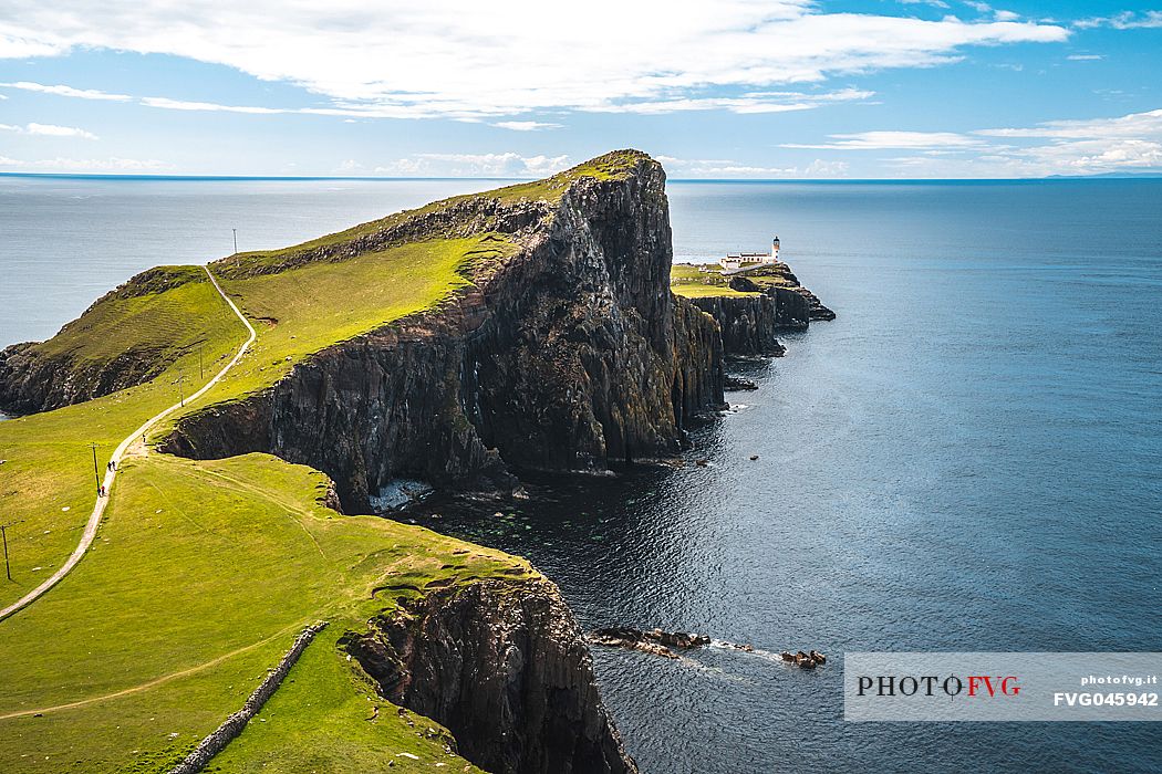 View towards the Lighthouse on Neist Point, Isle of Skye, Scotland,  Highlands, United Kingdom, Europe