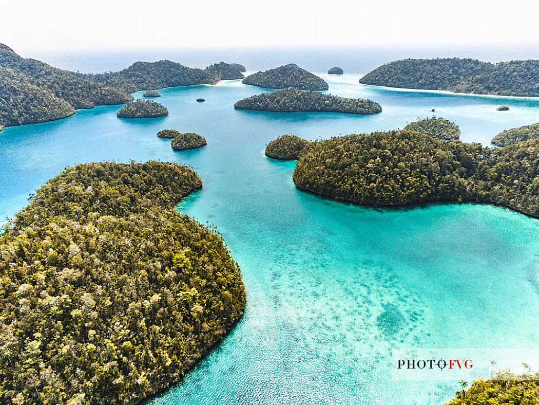 Aerial view of Wayag Island, one of the Raja Ampat archipelago's most popular tourist spots, West Papua, Indonesia