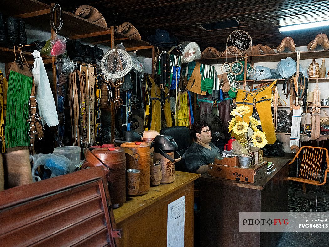 A typical Paraguayan leather shop, Villa Hayes, Paraguay, America