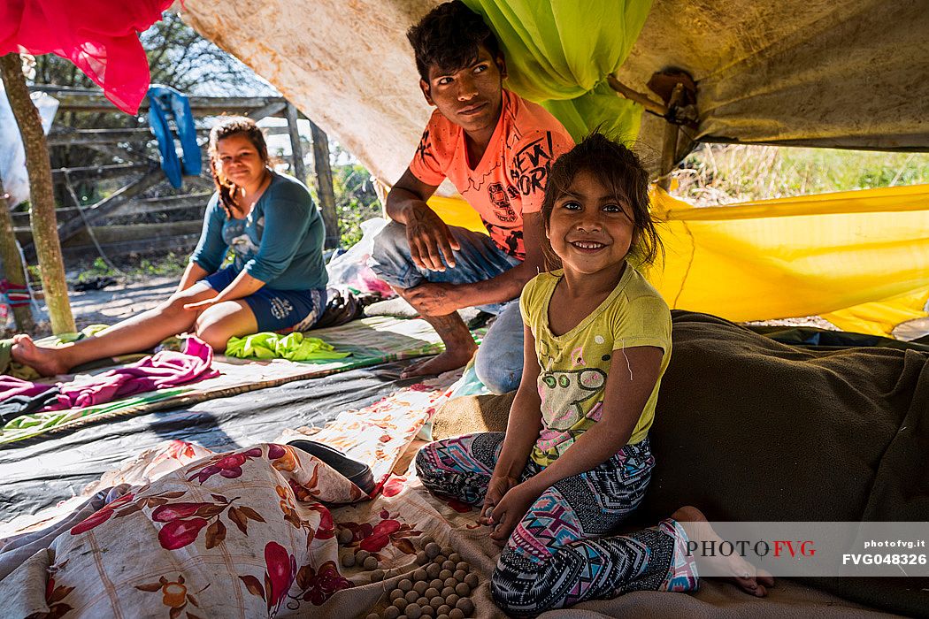 Indigenous camp on the edge of the jungle, belonging to an Ayoreos family, Paraguay, America