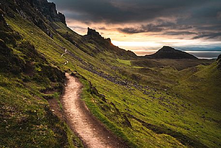 Path in the the Quiraing area of the Trotternish range and peninsula, Isle of Skye, Highands, Scotland, United Kingdom, Europe