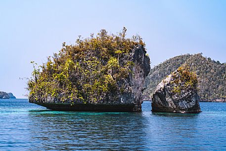 Amazing rock formations in Wayag Island, one of the Raja Ampat archipelago's most popular tourist spots. West Papua, New Guinea, Indonesia