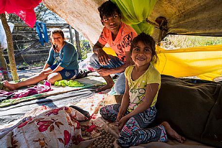 Indigenous camp on the edge of the jungle, belonging to an Ayoreos family, Paraguay, America