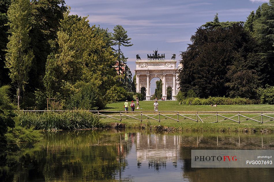 Triumphal arch called Arch of Peace from the Sempione park