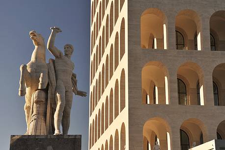 Palazzo della Civilt Italiana, EUR, Square Colosseum, Equestrian Sculpture, Dioscuri