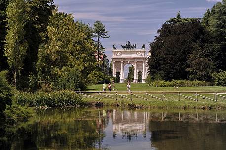 Triumphal arch called Arch of Peace from the Sempione park