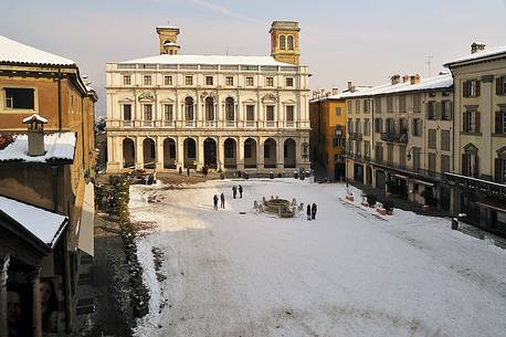 The old square and the Angelo Mai Library in the upper city of Bergamo