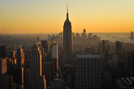 Manhattan and the Empire State Building at the sunset from the Top of the Rock