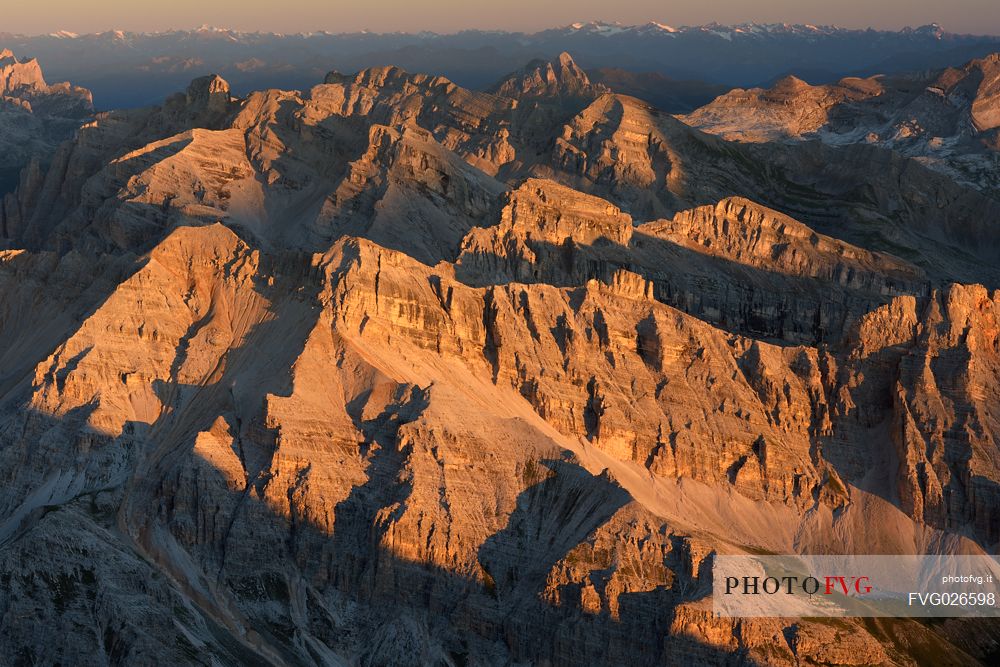 Summer dawn from the top of Tofana di Mezzo, 3244 m, Cortina d'Ampezzo, dolomites, Italy