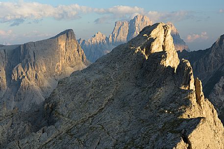 Sunset from Refuge Nuvolau (2575 m) in the most famous mountains around Cortina d'Ampezzo, Veneto Italy
