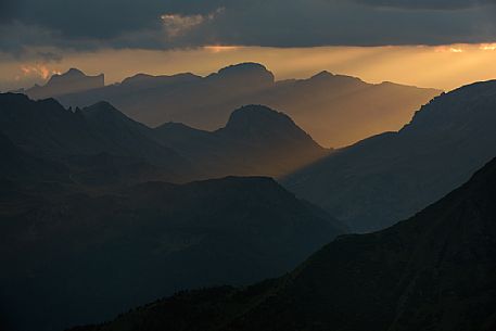 Sunset from Refuge Nuvolau (2575 m) in the most famous mountains around Cortina d'Ampezzo, Veneto, Italy