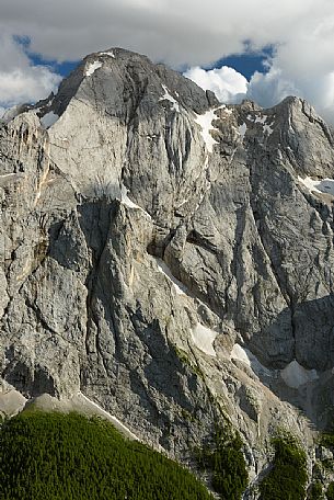 The Gran Vernel peak in the Marmolada mountain group, Passo Fedaia, dolomites, Italy, Europe