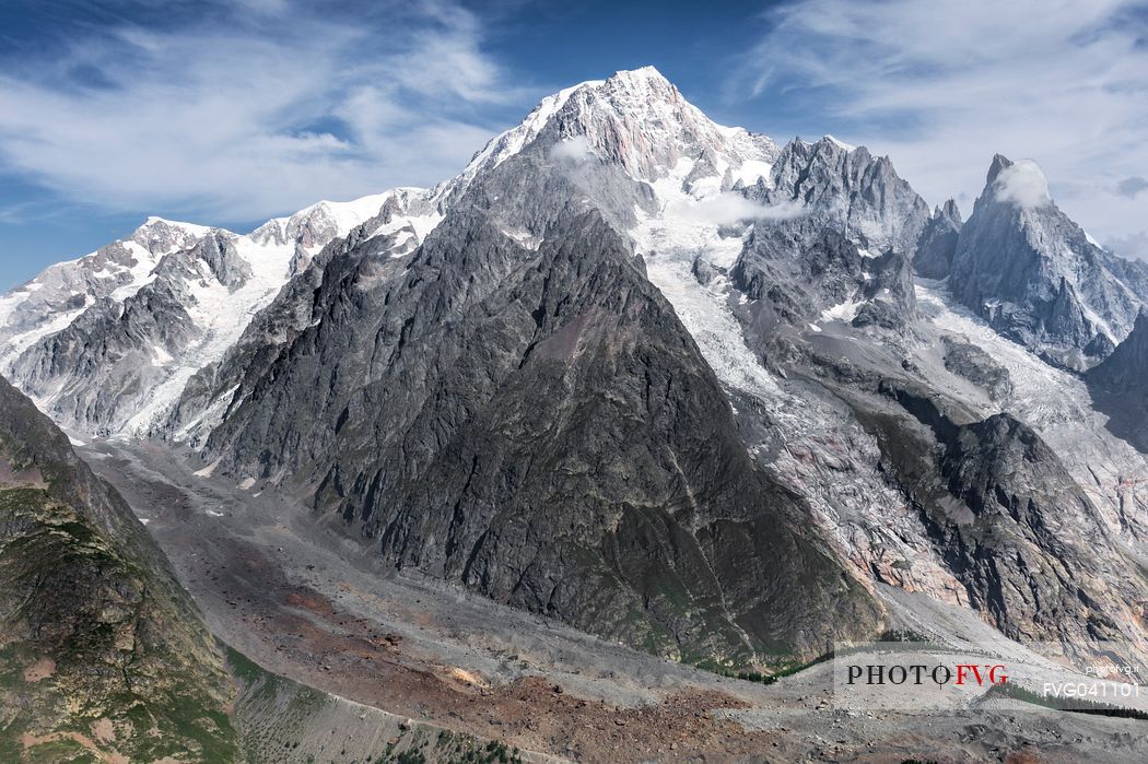 Miage glacier and Mont Blanc summit, italian side, from Mont Fortin peak, Valle d'Aosta, Italy, Europe