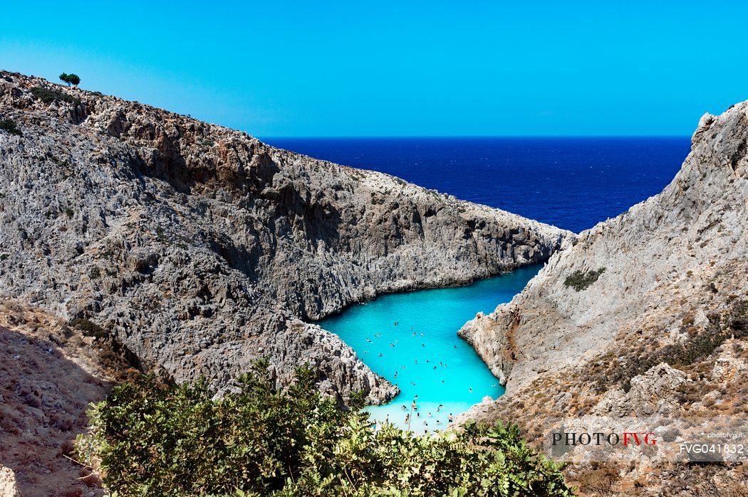 Lovely bay with turquoise sea in the Akrotiri greek peninsula, Crete island, Greece