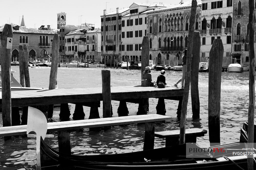 The gondola boarding piers on the Grand Canal, Canal Grande, Venice, Italy, Europe