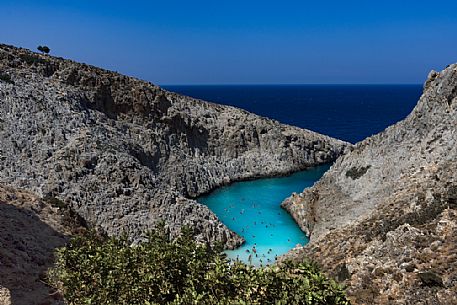 Lovely bay with turquoise sea in the Akrotiri greek peninsula, Crete island, Greece