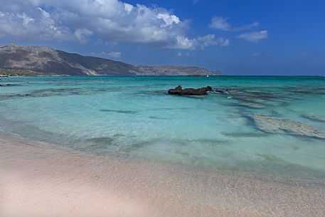 The enchanting Elafonissi beach in the south west of Crete island, a natural swimming pool, Greece
