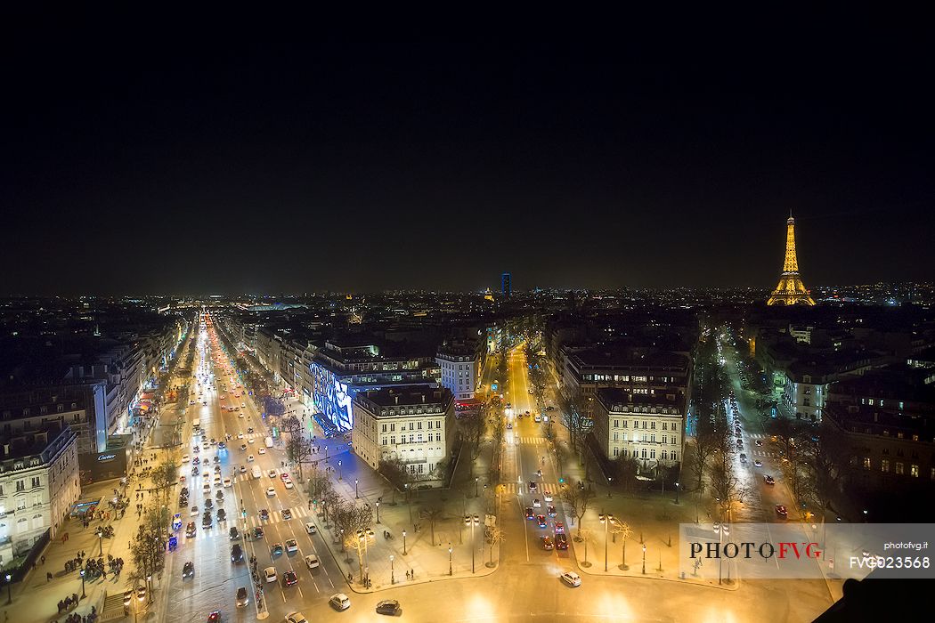 Panoramic view of Paris from the top of Arc de Triomphe, France