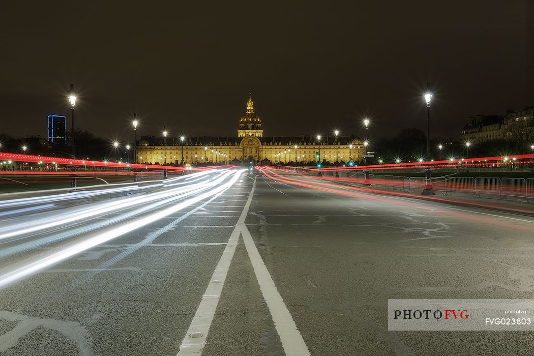 Front view of les invalides from Alexander III Bridge, Pont Alexandre III, Paris, France
