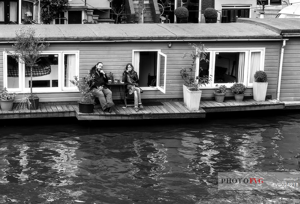Dutch lifestyle, floating home, Amsterdam, Holland