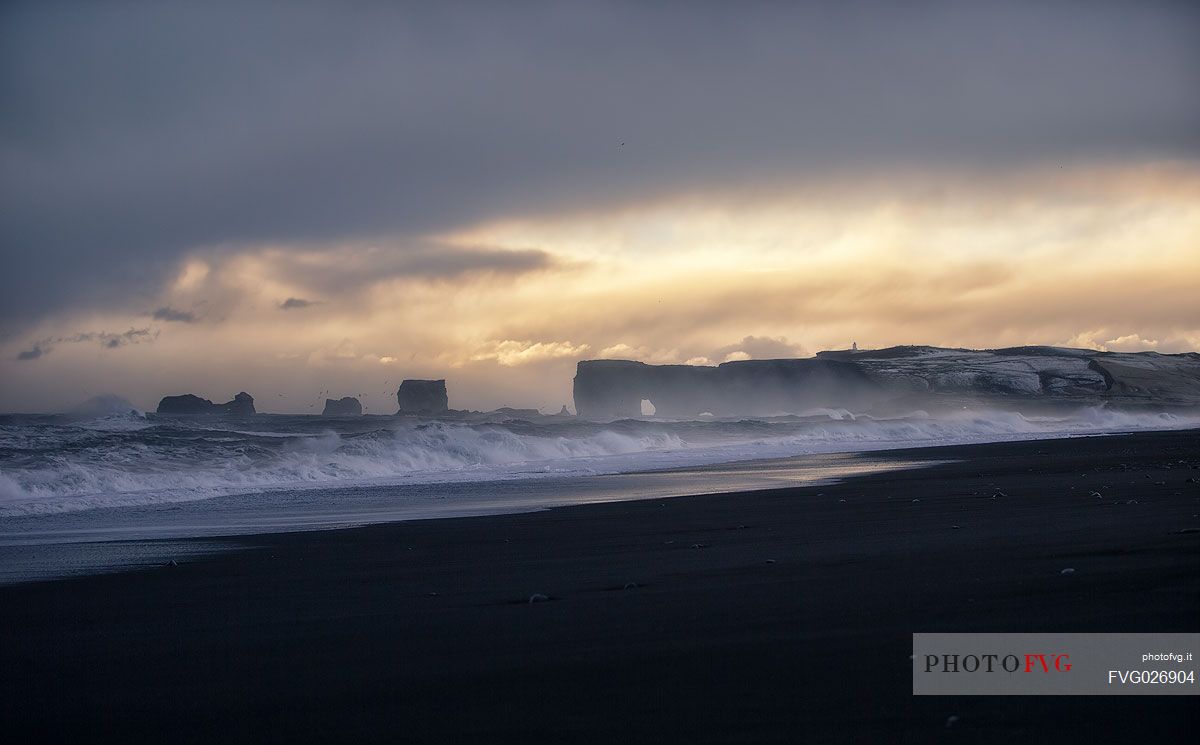 Lava beach in the stormy, Vik, Iceland