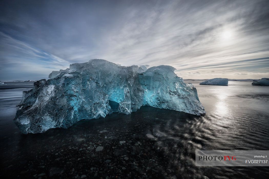 Ice block from Vatnajökull glacier on the beach, Jökulsárlón, Iceland