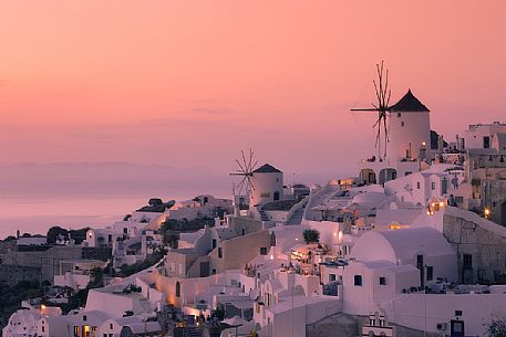 Sunset time in Oia village,Santorini Island, Greece