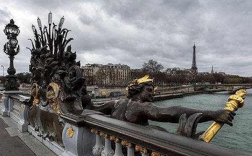 Panoramic view of Paris from Alexander III bridge, France
