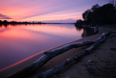 Sunset on Tagliamento delta river, Italy