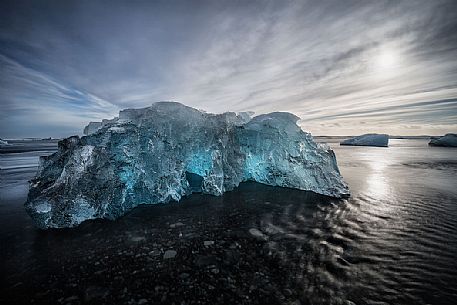 Ice block from Vatnajökull glacier on the beach, Jökulsárlón, Iceland