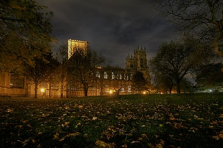 Night view of York Minster (Cathedral), the old medieval gothic church, Yorkshire, Great Britain,