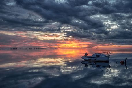 Sunset time over Grado lagoon, Friuli Venezia Giulia, Italy, Europe