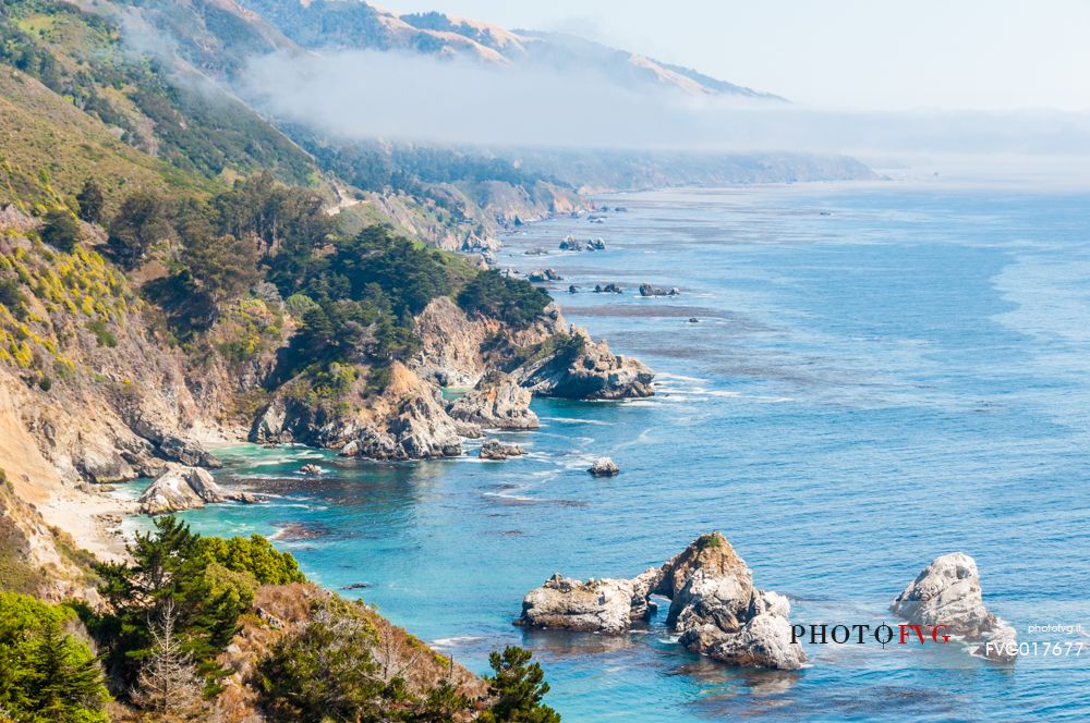 View of the Pacific Ocean and Pacific Coast Highway, in Big Sur, California.
