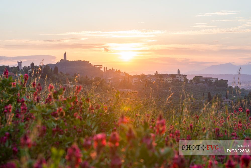 Sunset on the hills of San Miniato with Matilde and Federico II towers, Tuscany, Italy