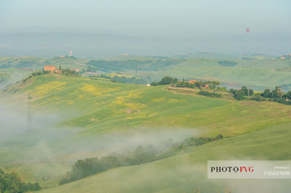 Flight over Crese Senesi landscape, Orcia valley, Tuscany, Italy